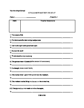 2 Đề kiểm tra 15 phút lần 1 môn Tiếng Anh Lớp 10 (Thí điểm)